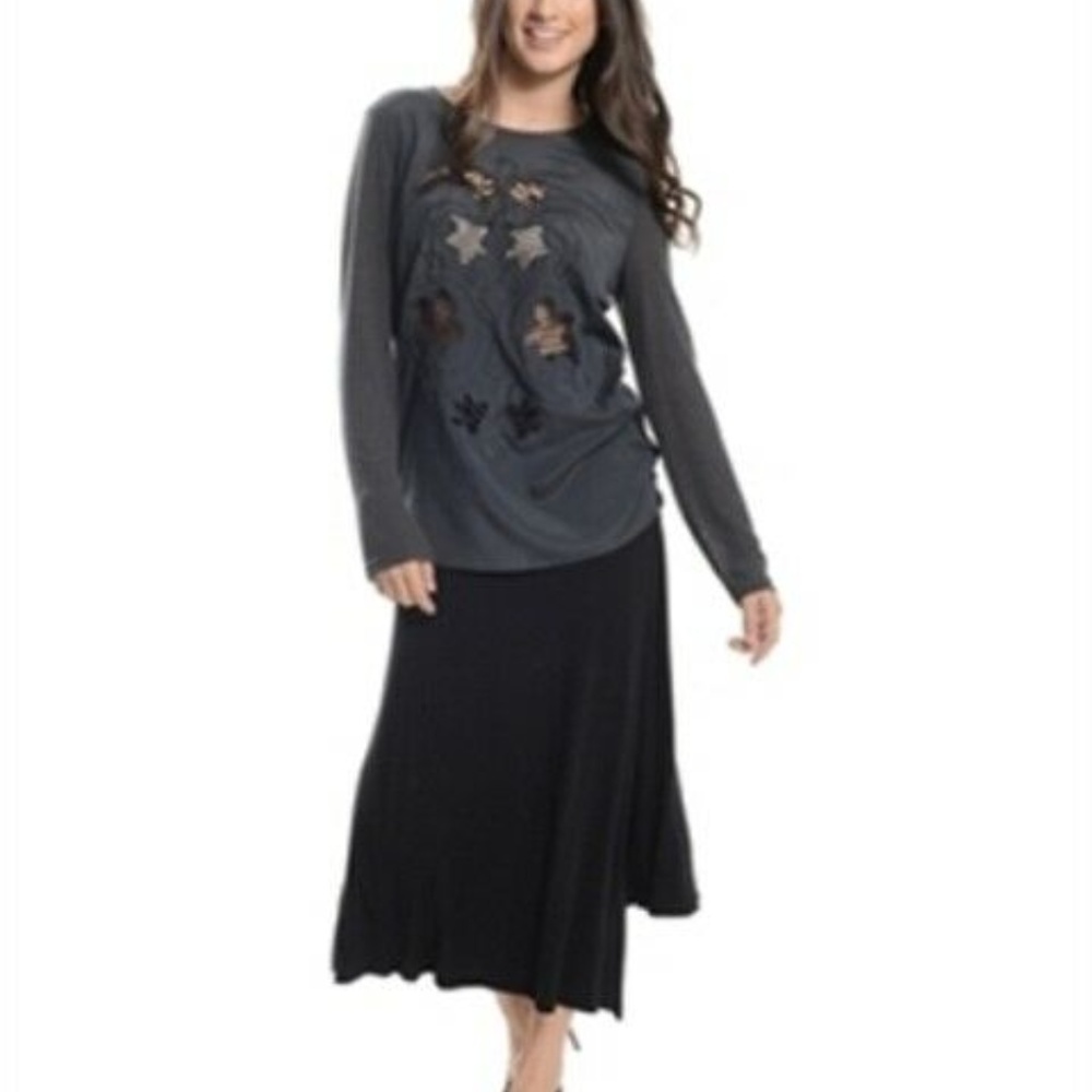 NWT Lime & Chili Black High Low Midi Skirt Large Double Split Hem Trendy